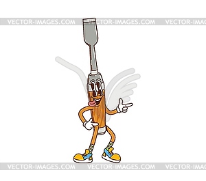 Groovy chisel, DIY work tool cartoon character - vector image