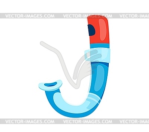 Font, summer travel type, letter J, diving snorkel - vector clipart