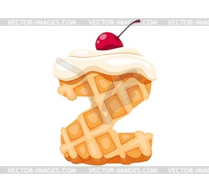 Cafe dessert font typeset belgian waffle letter Z - vector image