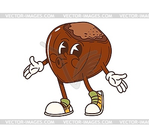 Cartoon groovy hazelnut nut character in sneakers - vector clipart
