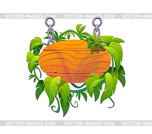 Wooden sign board with tropical jungle lianas - vector image