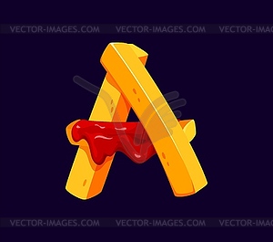 Fast food french fries alphabet font letter A - vector image