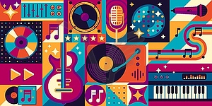 Music geometric shapes pattern musical instruments - vector image