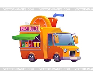 Cartoon fresh juice vintage street food truck - vector image