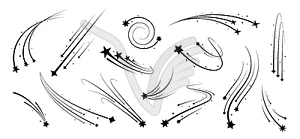 Shooting sky stars, meteors and comets with tails - vector clipart