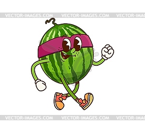 Cartoon groovy watermelon superhero character - vector clipart