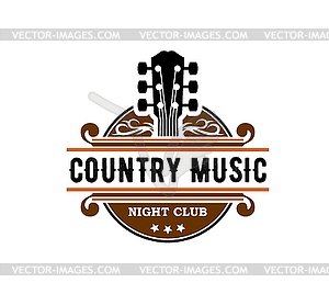 Country music icon with guitar, night club concert - vector image