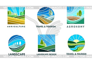 Lawn farm landscape icons, agriculture or travel - vector image