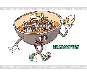 Korean cuisine cartoon noodle character Naengmyeon - vector clipart