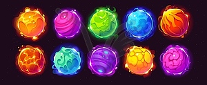 Cartoon glowing alien space planets of galaxy game - vector EPS clipart
