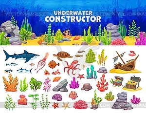 Underwater sea bottom landscape, game constructor - vector clipart