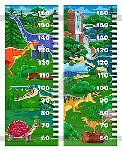 Kids height chart ruler, funny cartoon dinosaurs - vector clip art