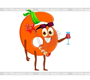 Cartoon math number digit six on summer vacation - vector image