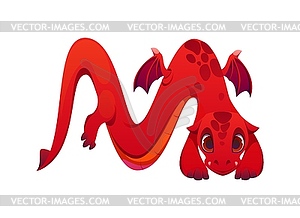 Asian red dragon cartoon character font letter M - color vector clipart
