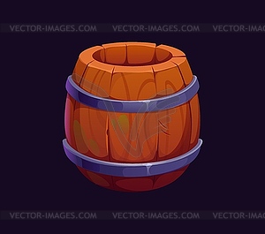 Cartoon pirate wooden barrel, cylindrical cask - vector image