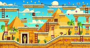 2D arcade game, Egyptian pyramids and level map - vector clip art
