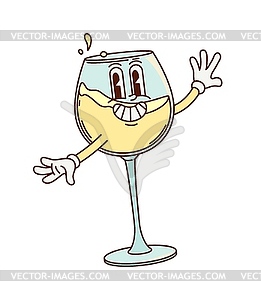 Cartoon groovy wineglass character, kitchenware - color vector clipart