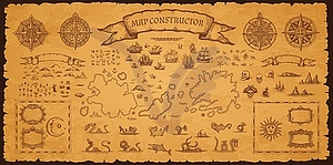 Vintage pirate map constructor, set of elements - vector image