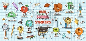 Groovy school education characters stickers pack - vector EPS clipart