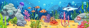 Cartoon underwater landscape for game background - vector clipart