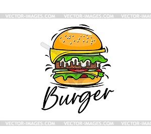Burger icon, fast food grill, BBQ restaurant sign - vector clipart