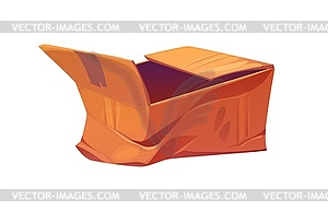 Damaged and ripped parcel cardboard cartoon box - vector clipart