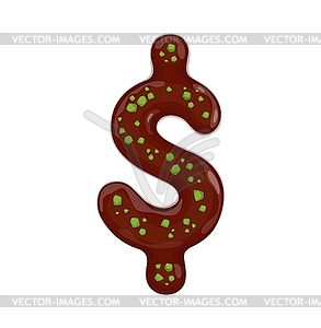 Sweet dessert font chocolate dollar currency sign - vector image