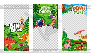 Kids party flyer templates with cute dinosaurs - vector clipart