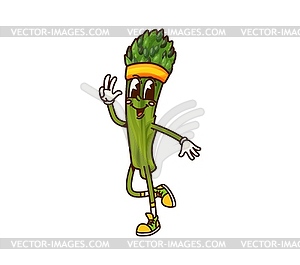 Groovy asparagus vegetable character fitness sport - vector clipart