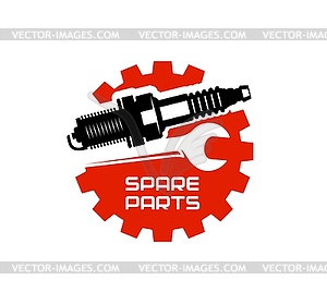 Car auto spare parts icon, wrench and spark plug - vector clipart