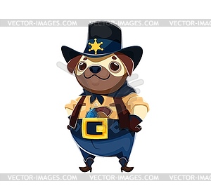 Cartoon pug dog wild west animal sheriff character - vector image