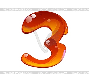 Honey font typeset, sweet nectar digit 3 three - vector image