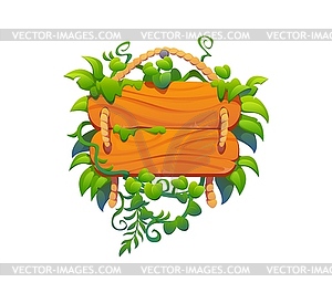 Wooden sign board with tropical jungle lianas - vector clipart