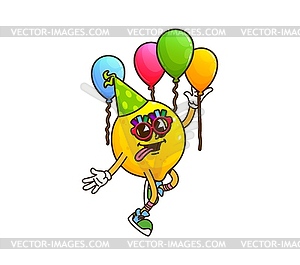 Cartoon groovy lemon fruit character on party - stock vector clipart
