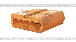 Damaged and dirty cargo cardboard cartoon box - royalty-free vector image