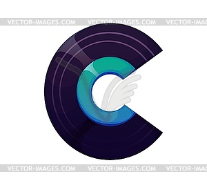 Cartoon musical font letter C as vinyl record - vector clipart