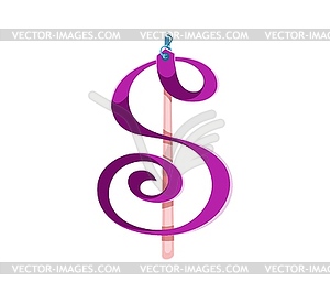Cartoon dollar sign as swirling gymnastics ribbon - vector clipart