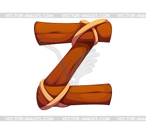 Texas wooden log, cowboy font type letter Z - vector image