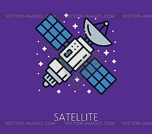 Color line galaxy space icon of satellite in space - vector clipart