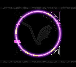 Neon game round frame asset circular HUD interface - vector image