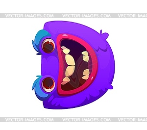 Bizarre monster character cartoon font letter D - vector clipart