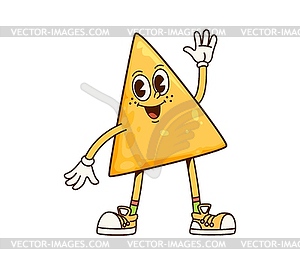 Mexican triangle nacho chip groovy cute character - vector image