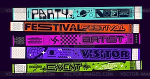Festival ticket, 2k event party bracelet pass set - vector clip art
