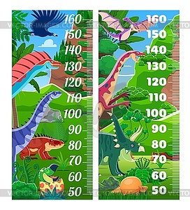 Kids height chart ruler with dinosaurs reptiles - vector image