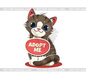 Adopt me icon of cat kitten pet with sad big eyes - vector clip art