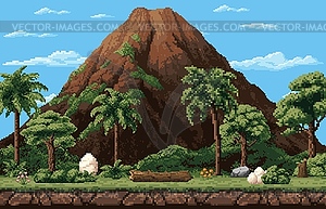 8 bit pixel art game background with dinosaur eggs - vector clip art