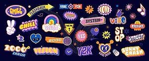 Набор ретро-наклеек y2k с заводным патчем и значками-этикетками - клипарт в векторном формате