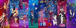 Коллаж персонажей цирковых артистов Шапито - клипарт в векторе / векторное изображение