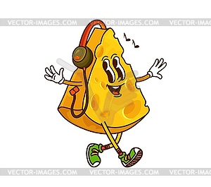 Cheese groovy funny character listening music - vector clipart