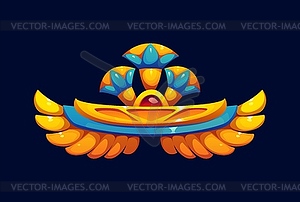 Gold winged scarab amulet Egypt game icon asset - vector image